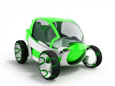 Modern elektrikli otomobil için şehir 3d beyaz insets bakış açısı ile yeşil Havaalanı için render gölge beyaz zemin üzerine