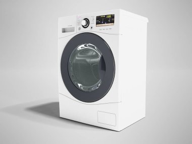 3d yaptı şeyler yıkamak için Modern çamaşır makinesi beyaz render gölge ile gri arka plan üzerinde