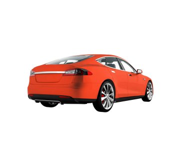 Elektrikli otomobil için seyahat seyahat ve şehir 3d render turuncu beyaz arka plan gölge yok