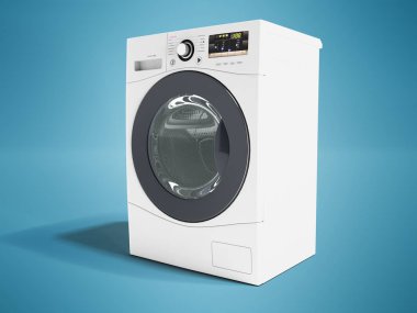3d yaptı şeyler yıkamak için Modern çamaşır makinesi beyaz render o