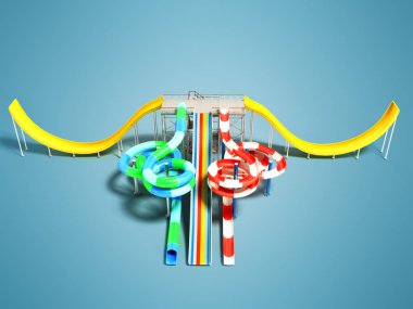 Düz acı sarı ile sürmek ve roller coaster bahar 3d render gölge ile mavi arka plan ile su