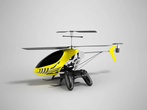 シャドウと灰色の背景上でコントロール パネル黄色 レンダリングに概念の現代ヘリコプター — ストック写真