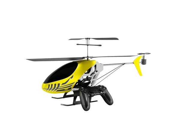 Concept modern helicopter on control panel yellow 3d render on white background no shadow