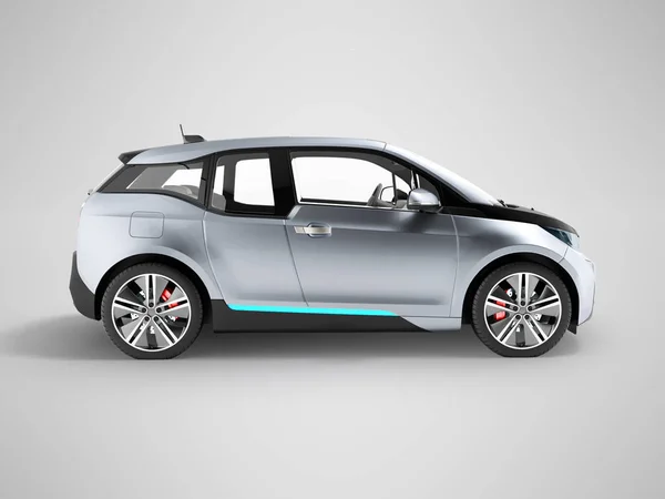 Elektro Auto Seitenansicht Blau Schwarz Render Auf Grauem Hintergrund Mit — Stockfoto