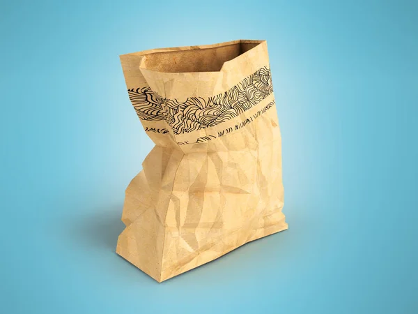 Paper large open package on the left 3d render on a blue background with a shadow