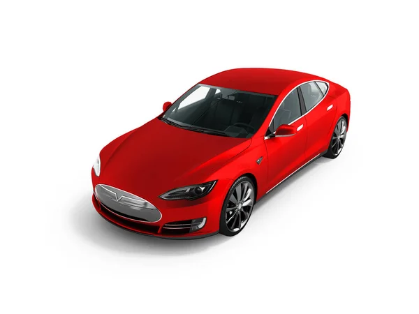 现代电动车红色透视3D 渲染白色背景与阴影 — 图库照片