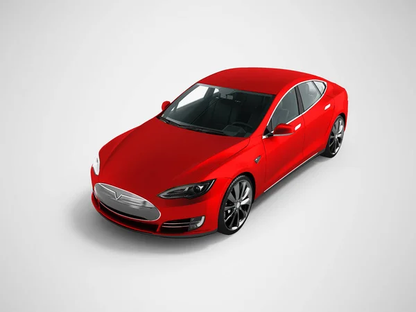 Moderne Elektrische Auto Rode Perspectief Render Grijze Achtergrond Met Schaduw — Stockfoto