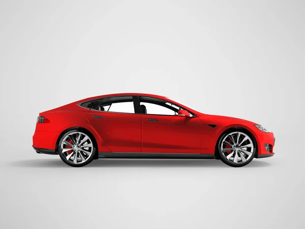 Moderne Elektrische Auto Rood Kant Rendering Grijze Achtergrond Met Schaduw — Stockfoto