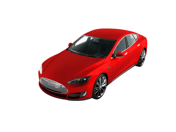 现代电动车红色透视3D 渲染白色背景无阴影 — 图库照片
