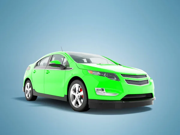 Modern electric car green front bottom 3d rendering on blue background with shadow