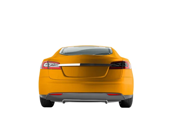 Moderna Auto Elettrica Posteriore Arancione Rendering Sfondo Bianco Senza Ombra — Foto Stock