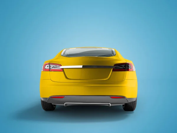 Moderní Elektrické Auto Žluté Vykreslení Modrém Pozadí Stínem — Stock fotografie