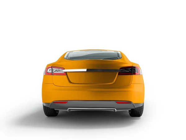 Современный Электрический Автомобиль Задний Оранжевый Рендеринг Белом Фоне Тенью — стоковое фото