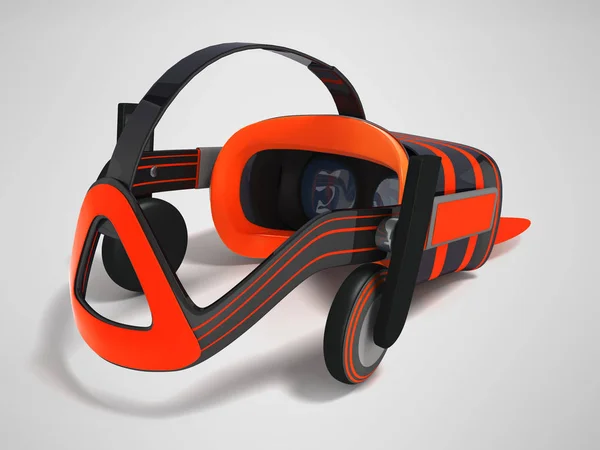 Moderne Brille Mit Eingebautem Kopfhörer Grau Orange Rendering Auf Grauem — Stockfoto