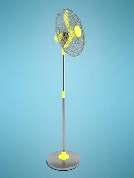现代螺旋桨在一个金属圆顶与黄色螺旋桨在脚3D 渲染蓝色背景与阴影 — 图库照片