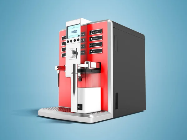 Kaffemaskin Med Moderna Multifunktionella Mjölk Röd Rätt Render Blå Bakgrund — Stockfoto