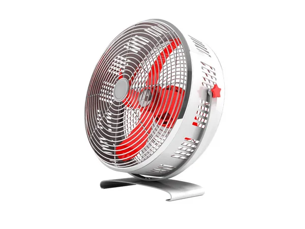 Ventilador Elétrico Moderno Calor Branco Esquerdo Com Lâminas Vermelhas Renderização — Fotografia de Stock