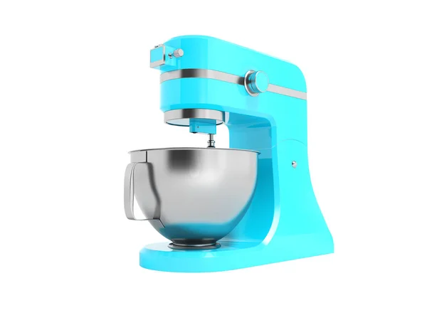 Moderne Elektrische Keukenmachine Elektrisch Blauw Met Metaalkom Rendering Witte Achtergrond — Stockfoto
