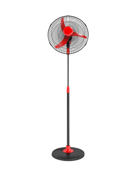 Современный Вентилятор Ноге Красный Металлической Сетке Черный Рендеринг Белом Фоне — стоковое фото