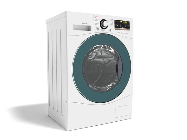 Lave Linge Électrique Multifonction Moderne Blanc Avec Jante Bleue Rendu — Photo