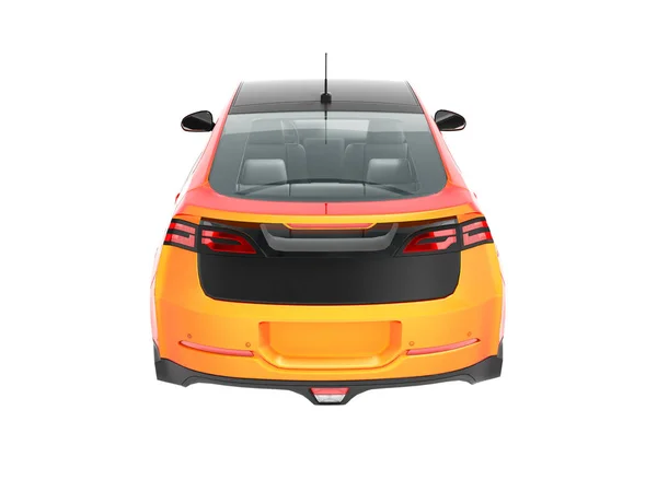 现代电动车轿车橙色红色背后的3D 渲染白色背景无阴影 — 图库照片