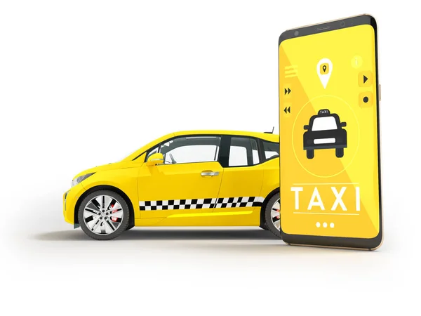 Moderní Pojetí Taxi Volání Elektromobil Chytrým Telefonem Prostřednictvím Mobilní Aplikace — Stock fotografie