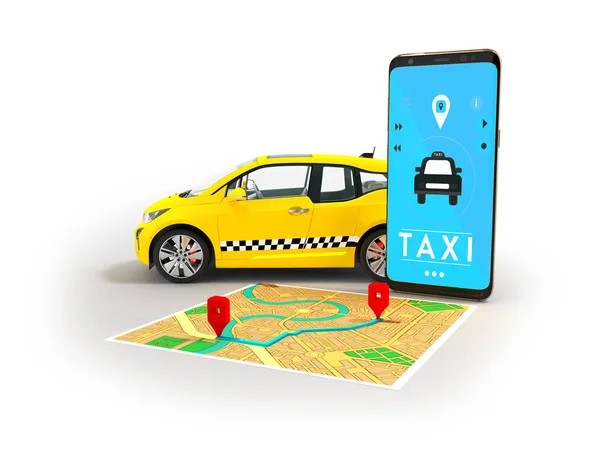 Modern bir elektrikli araba bir akıllı telefon ile arama taksi kavramı — Stok fotoğraf