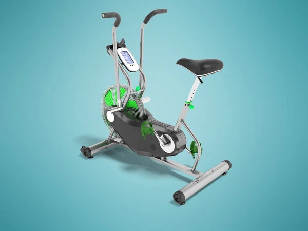 Exercise bike green metallic with green insets perspective 3d re — Stock Photo, Image