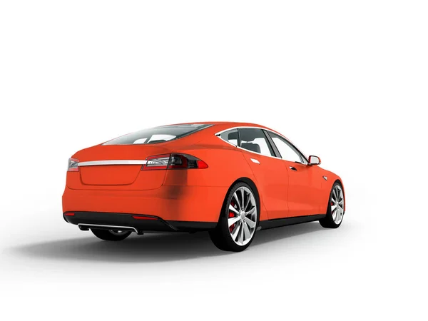 Elektrische auto voor reizen naar de stad oranje achter 3d render en reizen op witte achtergrond met schaduw — Stockfoto