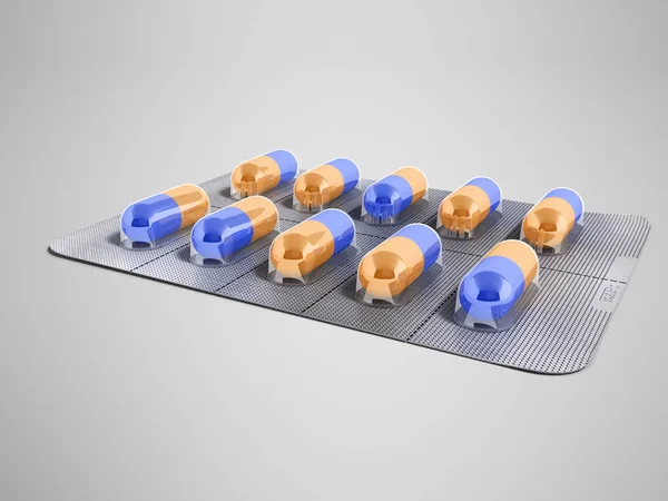 Cápsulas em uma placa de dez peças de renderização 3d em um fundo cinza — Fotografia de Stock