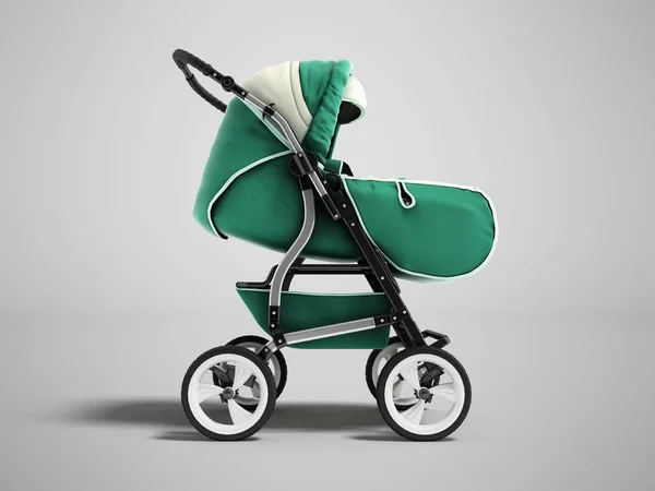 Moderna baby barnvagn mörka gröna våren höst vinter grön front — Stockfoto