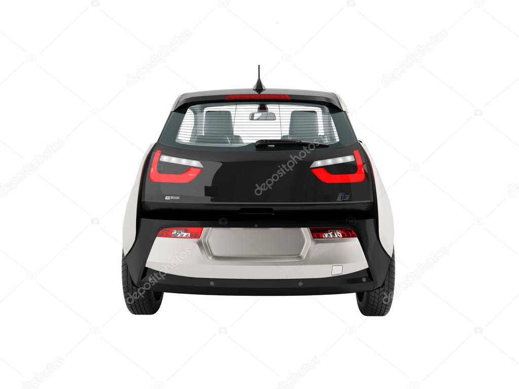Electric car rear gray black 3d render on white background no shadow