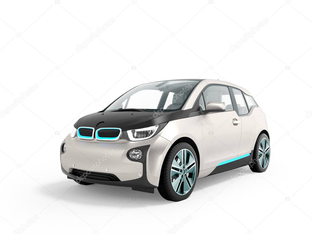 Modern electric car in front white perspective 3d render on white background with shadow
