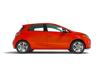 Modern elektrikli otomobil hatchback kırmızı genç bir aile için seyahat etmek için
