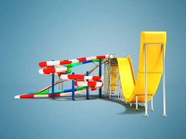 Modern su kaydırağı ve sol 3d render gölge ile mavi arka plan üzerinde beş slaytlarda konumlar