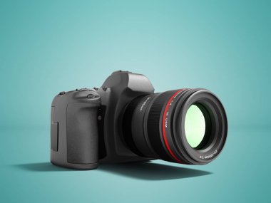 Yarı zoom fotoğraf makinesi siyah deri ile 3d rende ekler