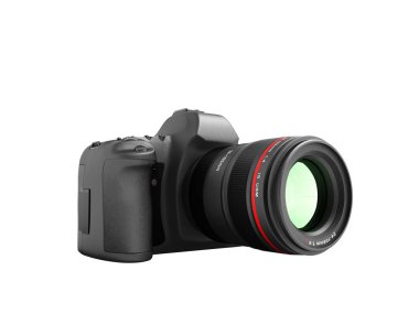 Yarı zoom fotoğraf makinesi siyah deri ile 3d rende ekler