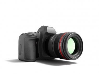 Yarı zoom fotoğraf makinesi siyah deri ile 3d rende ekler