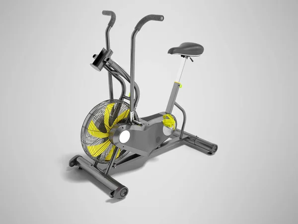 Modern sport exercise bike gray with yellow accents with stand f — Stock Photo, Image