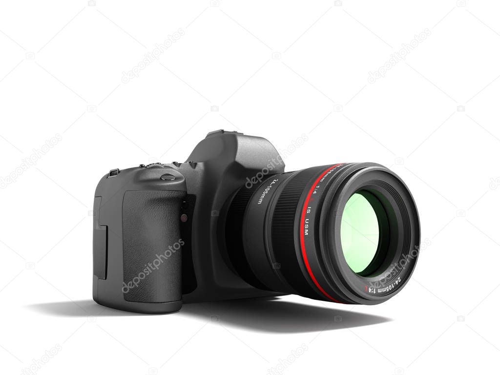 Semiprofessional zoom camera with black leather inserts 3D rende