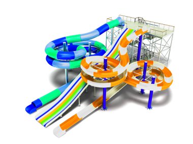 Modern su kaydırağı su parkı bir büyük slayt için üç kişi için