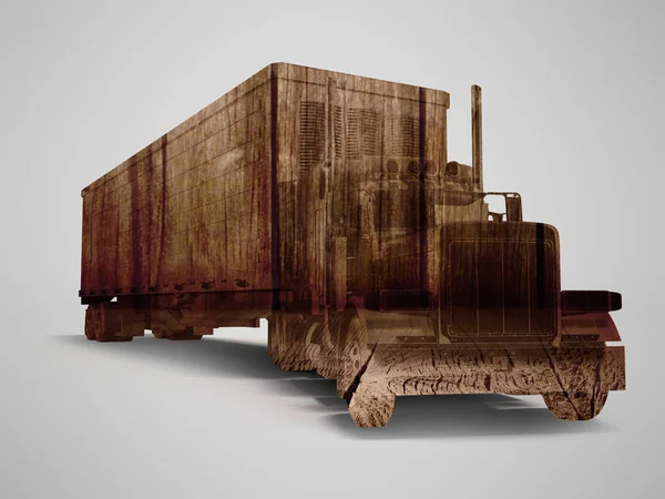 卡车卡车概念与木材纹理3d 渲染灰色 backg — 图库照片