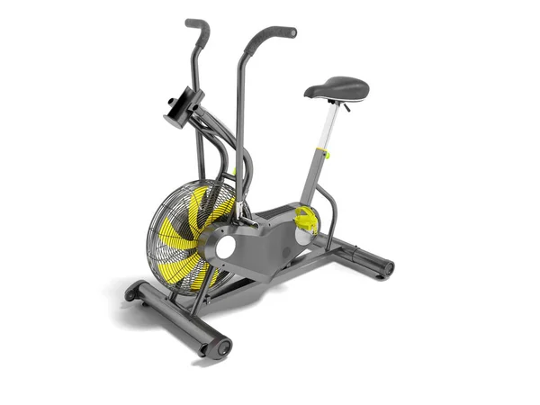 Современные спортивные упражнения серый велосипед с желтыми акцентами с подставкой f — стоковое фото