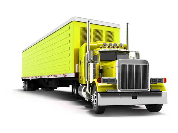 Truck yellow with yellow trailer 3d render on white background w — Stock Photo, Image