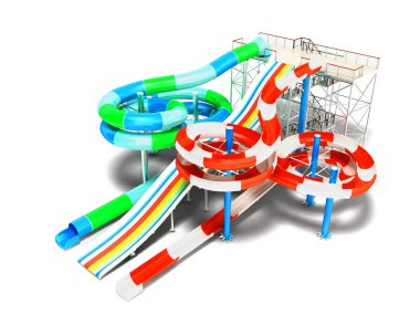 Modern su kaydırağı su parkı bir büyük slayt için üç kişi için