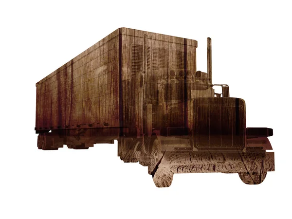 Φορτηγό φορτηγό έννοια με ξύλο υφή 3d rendering λευκό πίσω — Φωτογραφία Αρχείου