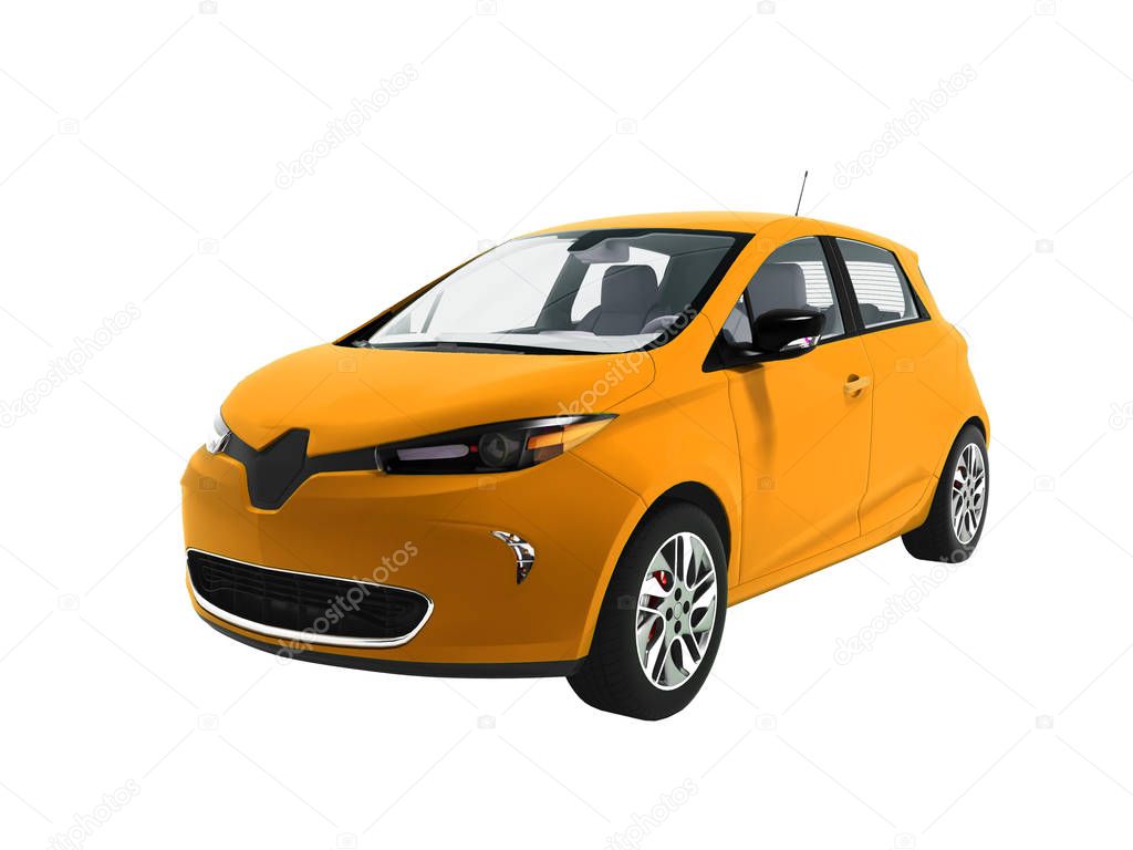Modern sports electric car hatchback orange for family 3D render