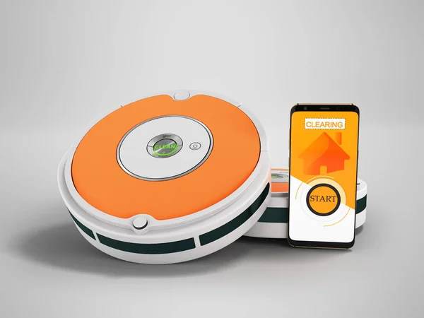 Robot aspirateur moderne gris avec inserts orange avec contrôle — Photo