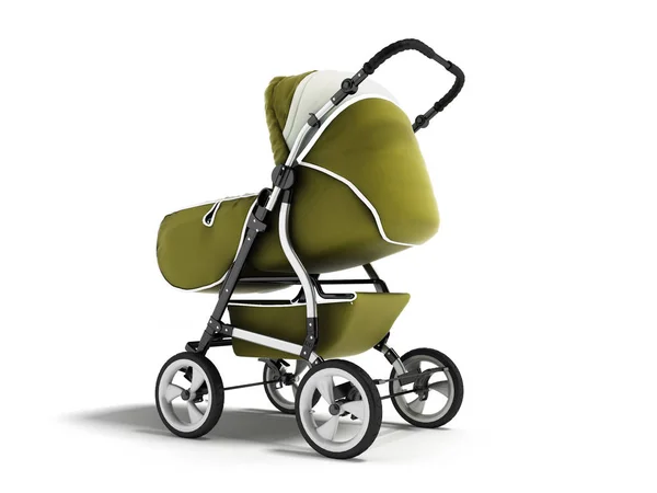 Modern baby carriage with dome against rain and wind green 3d re — Stock Photo, Image