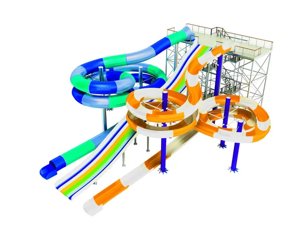 Modern vízi csúszdával, a park egy nagy csúszda három fő részére — Stock Fotó